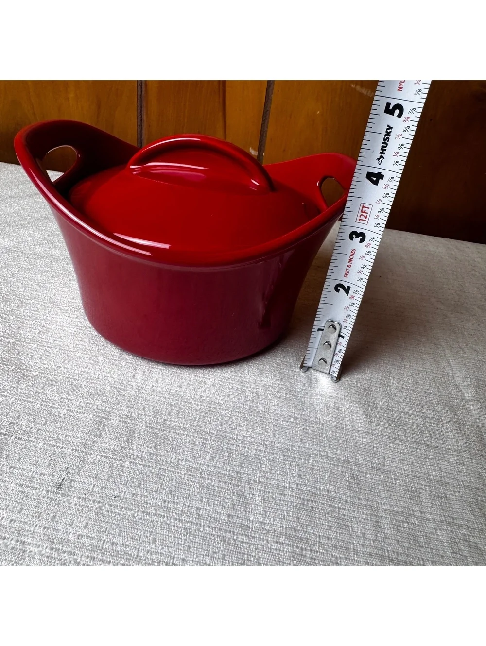 Rachael Ray Red Stoneware 18 oz Covered Soup Crock Bowl with Handles 7 x 4